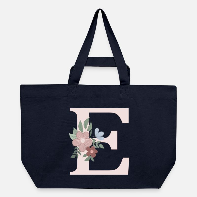 Lettre E avec fleur rose - Cabas recyclé Stanley/Stella - marine