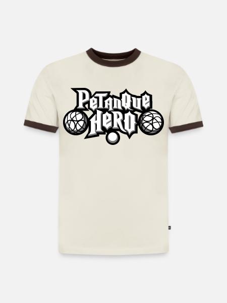 Petanque héro flex - T-shirt contrasté homme slim fit en coton bio - blanc cassé/brun foncé