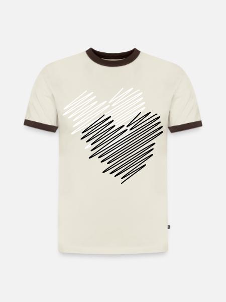 Zwei Herzen Scribble - Slim Fit Männer Organic Contrast T-Shirt - Off-White/Dunkelbraun