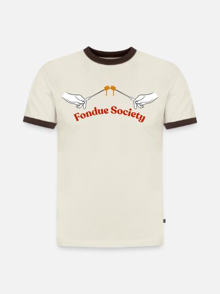 Fondue Society - Slim Fit Männer Organic Contrast T-Shirt - Off-White/Dunkelbraun