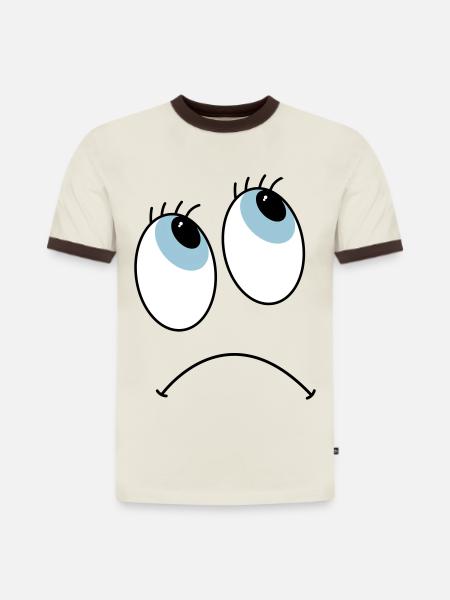 eyes - Slim Fit Men's Organic Contrast T-Shirt - off white/dark brown