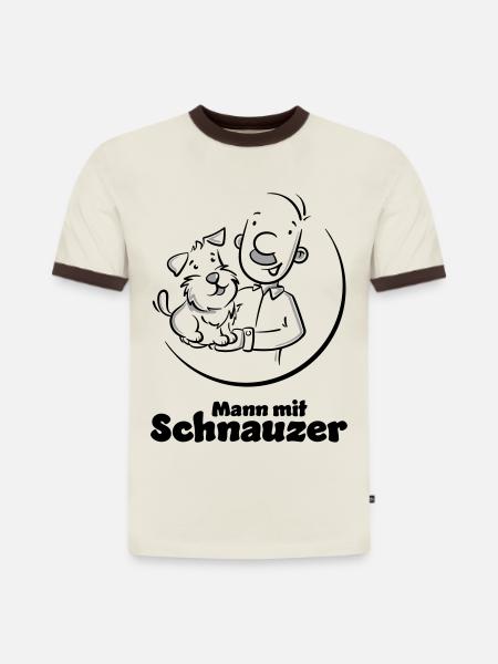 Mann mit Schnauzer (Oberlippenbart) - Slim Fit Männer Organic Contrast T-Shirt - Off-White/Dunkelbraun