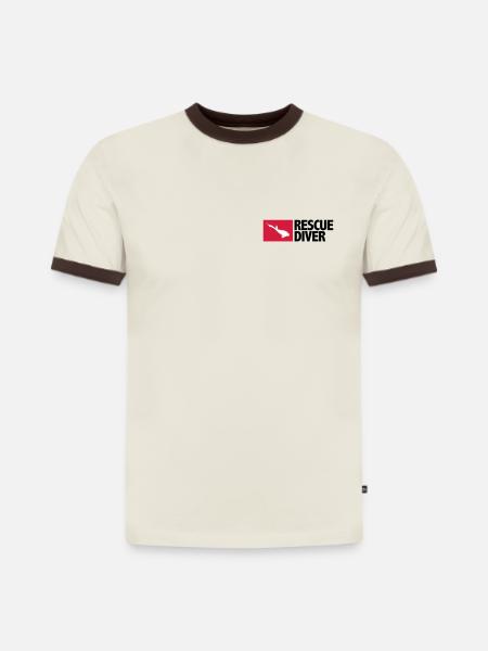 Rescue Diver - T-shirt contrasté homme slim fit en coton bio - blanc cassé/brun foncé