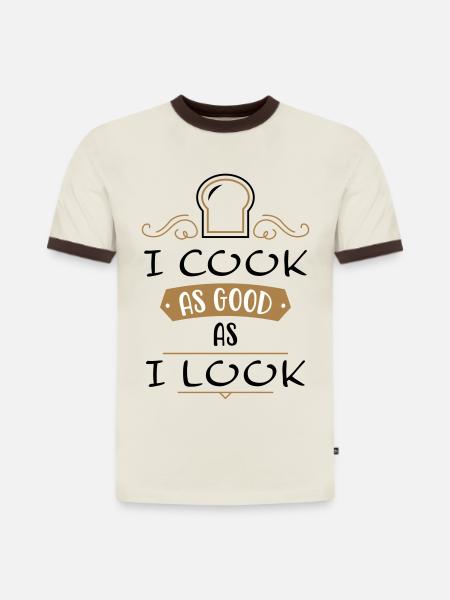 Hobbykoch - Slim Fit Männer Organic Contrast T-Shirt - Off-White/Dunkelbraun
