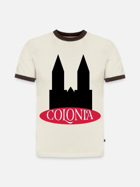Köln - Slim Fit Männer Organic Contrast T-Shirt - Off-White/Dunkelbraun