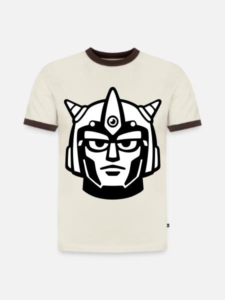 Doomforge Roboter Gesichtshelm - Slim Fit Männer Organic Contrast T-Shirt - Off-White/Dunkelbraun