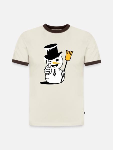 Cool snowman with thumbs up - Slim Fit Men's Organic Contrast T-Shirt - off white/dark brown