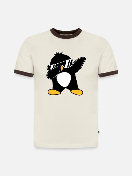 Pingouin dabbing - T-shirt contrasté homme slim fit en coton bio - blanc cassé/brun foncé