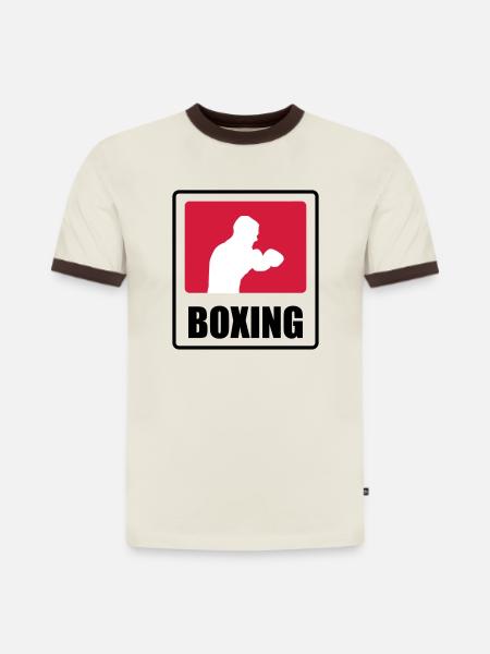 Boxeur - Boxe 🥊 - T-shirt contrasté homme slim fit en coton bio - blanc cassé/brun foncé