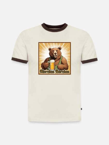 Bierchen Bärchen - Slim Fit Männer Organic Contrast T-Shirt - Off-White/Dunkelbraun