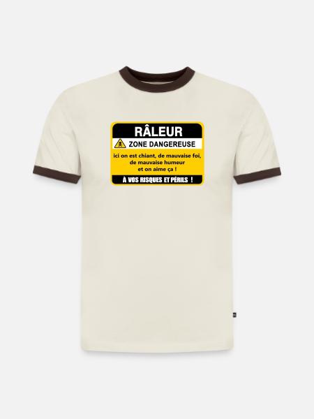 Râleur Zone Dangereuse - T-shirt contrasté homme slim fit en coton bio - blanc cassé/brun foncé