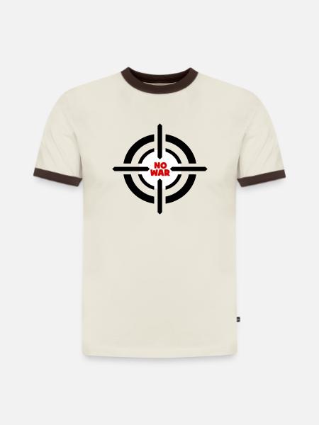 Kein Kriegsemblem - Slim Fit Männer Organic Contrast T-Shirt - Off-White/Dunkelbraun