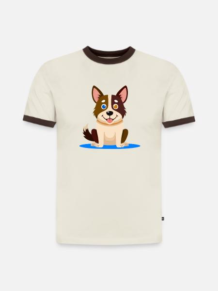 Kleiner bunter Hund (Comic) - Slim Fit Männer Organic Contrast T-Shirt - Off-White/Dunkelbraun