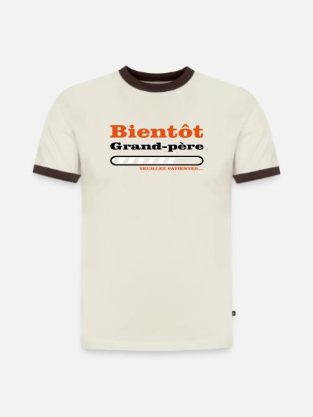 bientôt grand père - T-shirt contrasté homme slim fit en coton bio - blanc cassé/brun foncé