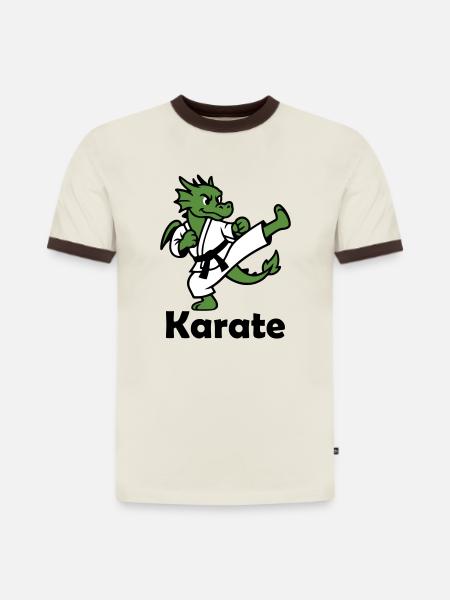 Karate Drache - Slim Fit Männer Organic Contrast T-Shirt - Off-White/Dunkelbraun