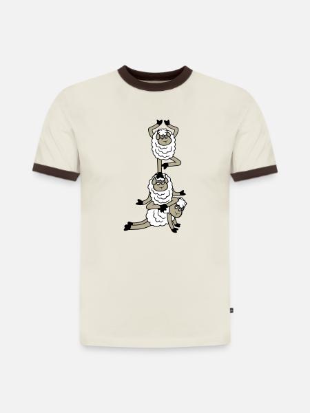 Tired_Sad_Sleepy_Sheep_Yoga_Meditating_5 - Slim Fit Männer Organic Contrast T-Shirt - Off-White/Dunkelbraun