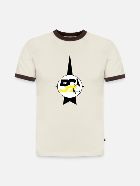 59 Nord-Logo - Slim Fit Männer Organic Contrast T-Shirt - Off-White/Dunkelbraun