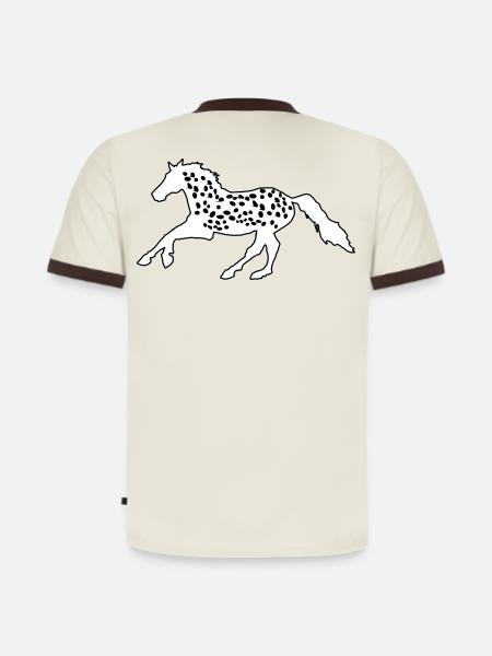 Knabstrupper, Appaloosa, Noriker, Tiger Pied - Slim fit kontrast-T-skjorte for herre i økologisk bomull - offwhite/mørk brun