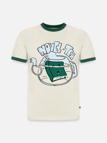 Novel Tea - T-shirt contrasté homme slim fit en coton bio - blanc cassé/vert bouteille
