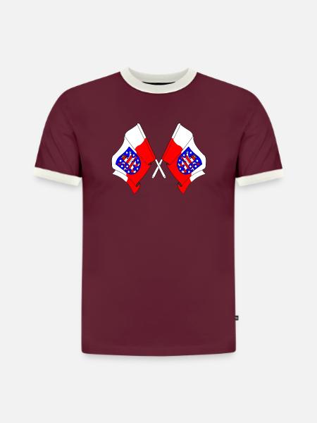 Two flags crossed Thuringia - Slim Fit Men's Organic Contrast T-Shirt - burgundy/off white