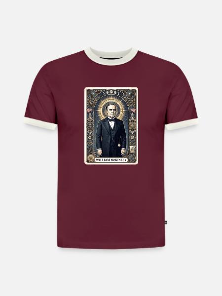 William McKinley Tarotkarte - Slim Fit Männer Organic Contrast T-Shirt - Burgunderrot/Off-White