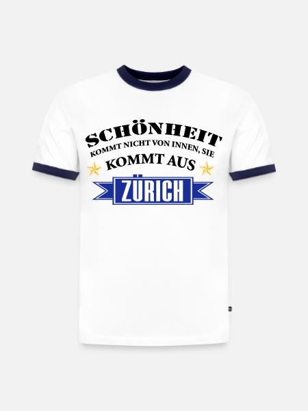 Beauté de Zurich - T-shirt contrasté homme slim fit en coton bio - blanc/bleu marine