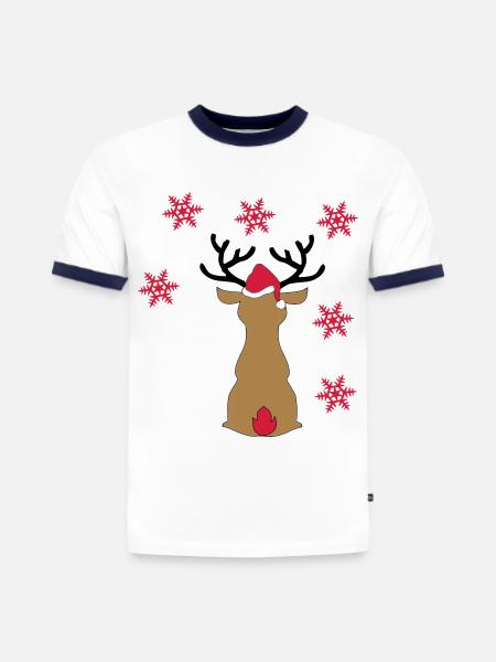Elch - Slim Fit Männer Organic Contrast T-Shirt - Weiß/Navyblau