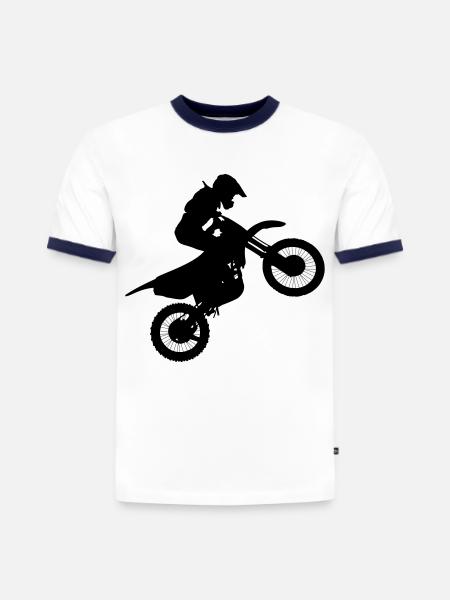 Motocross rider image # - Slim Fit Men's Organic Contrast T-Shirt - white/navy