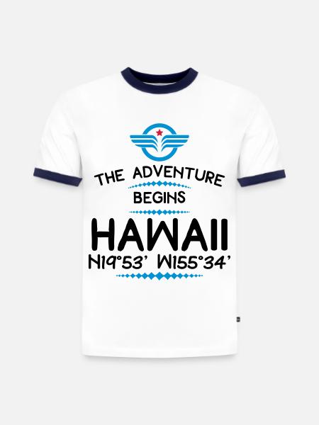 Hawaï - T-shirt contrasté homme slim fit en coton bio - blanc/bleu marine