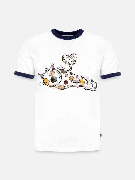 Lilly Chat - T-shirt contrasté homme slim fit en coton bio - blanc/bleu marine