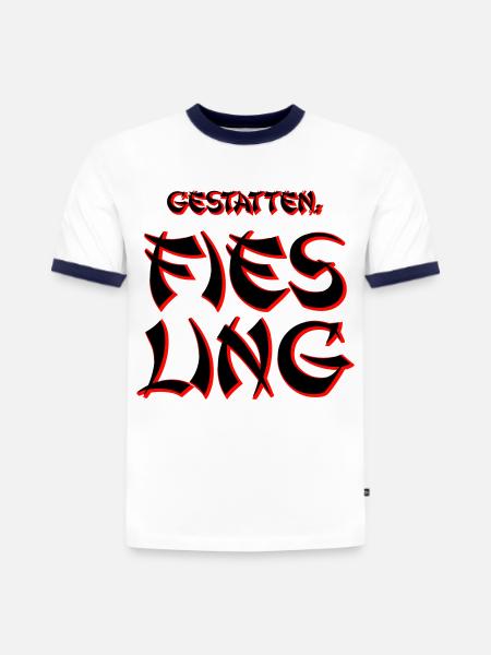 Fies Ling - Slim Fit Männer Organic Contrast T-Shirt - Weiß/Navyblau