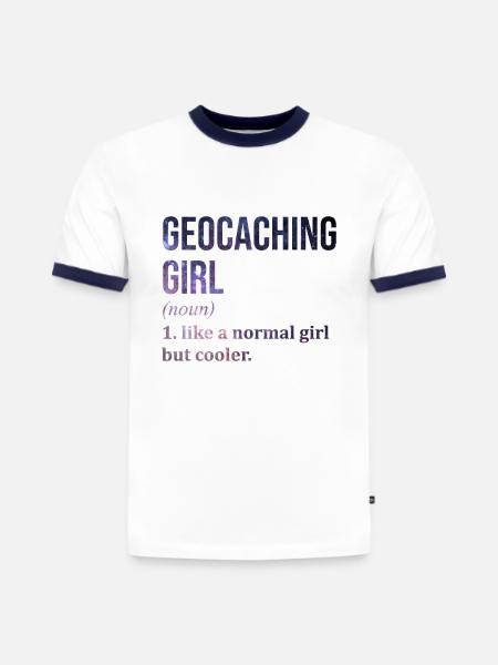 Geocaching Geocaching Geocaching - Slim Fit Männer Organic Contrast T-Shirt - Weiß/Navyblau