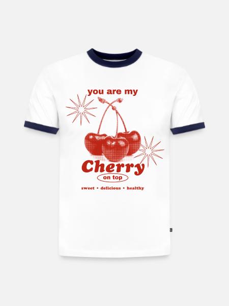 Cherry on Top – Süße Perfektion - Slim Fit Männer Organic Contrast T-Shirt - Weiß/Navyblau
