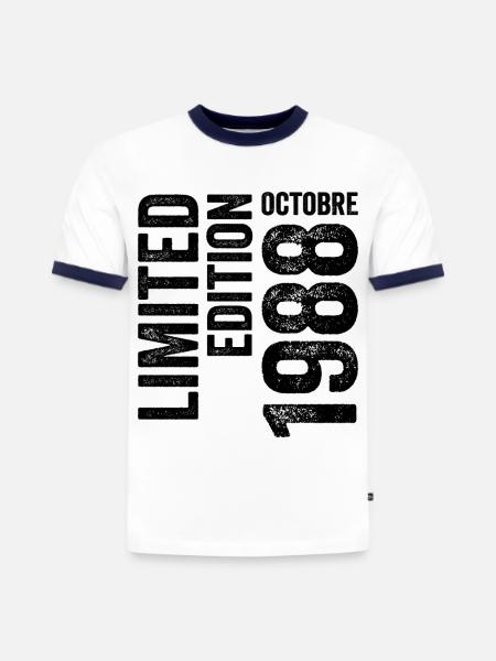 1988 - T-shirt contrasté homme slim fit en coton bio - blanc/bleu marine