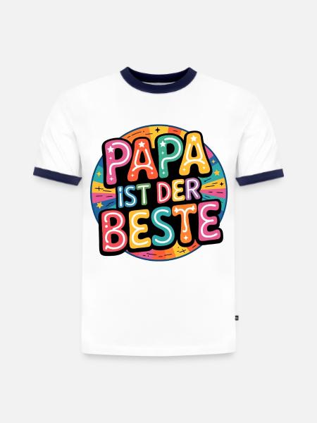 Papa ist der Beste - Slim Fit Männer Organic Contrast T-Shirt - Weiß/Navyblau