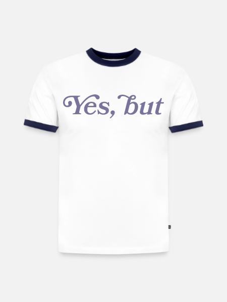 Ja, aber... - T-shirt contrasté homme slim fit en coton bio - blanc/bleu marine