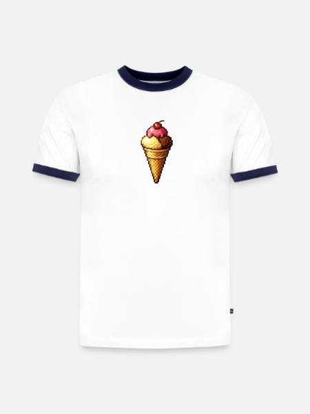 Retro Pixel Eiscreme Cone - Slim Fit Männer Organic Contrast T-Shirt - Weiß/Navyblau