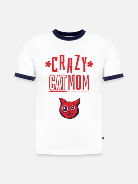 Cat mom crazy - Slim Fit Men's Organic Contrast T-Shirt - white/navy