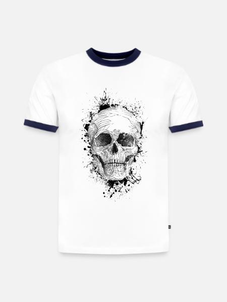 Schädel - Slim Fit Männer Organic Contrast T-Shirt - Weiß/Navyblau