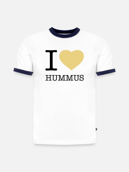 I LOVE HUMMUS - Slim Fit Männer Organic Contrast T-Shirt - Weiß/Navyblau