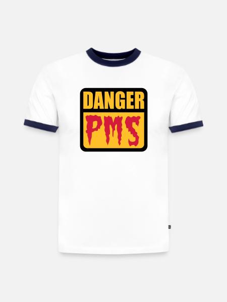 Danger PMS - Slim Fit Männer Organic Contrast T-Shirt - Weiß/Navyblau