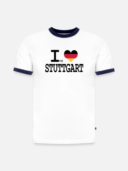 ich liebe stuttgart - Slim Fit Männer Organic Contrast T-Shirt - Weiß/Navyblau