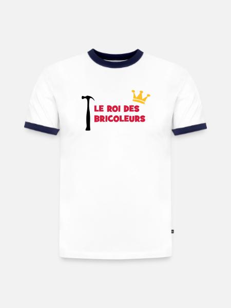 Der König der Heimwerker - Slim Fit Männer Organic Contrast T-Shirt - Weiß/Navyblau