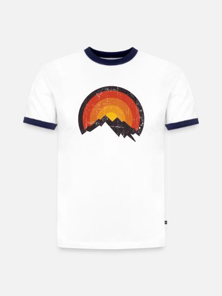 Sunset Mountain Arc - Slim Fit Men's Organic Contrast T-Shirt - white/navy
