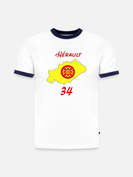 Hérault - T-shirt contrasté homme slim fit en coton bio - blanc/bleu marine