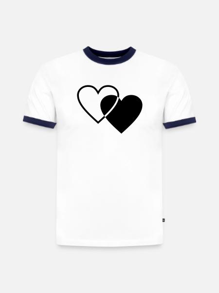Zwei Herzen - Slim Fit Männer Organic Contrast T-Shirt - Weiß/Navyblau