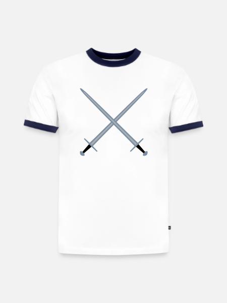 Épées croisées. - T-shirt contrasté homme slim fit en coton bio - blanc/bleu marine