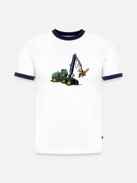 Moissonneuse-batteuse, Moissonneuse-batteuse - T-shirt contrasté homme slim fit en coton bio - blanc/bleu marine