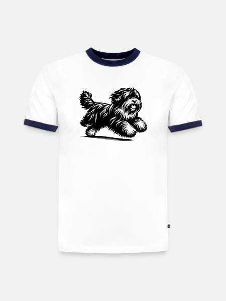 Tibet Terrier - Slim Fit Männer Organic Contrast T-Shirt - Weiß/Navyblau