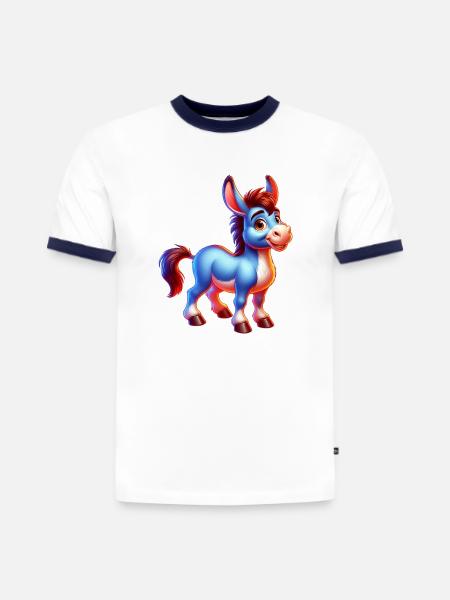 Mule âne - T-shirt contrasté homme slim fit en coton bio - blanc/bleu marine